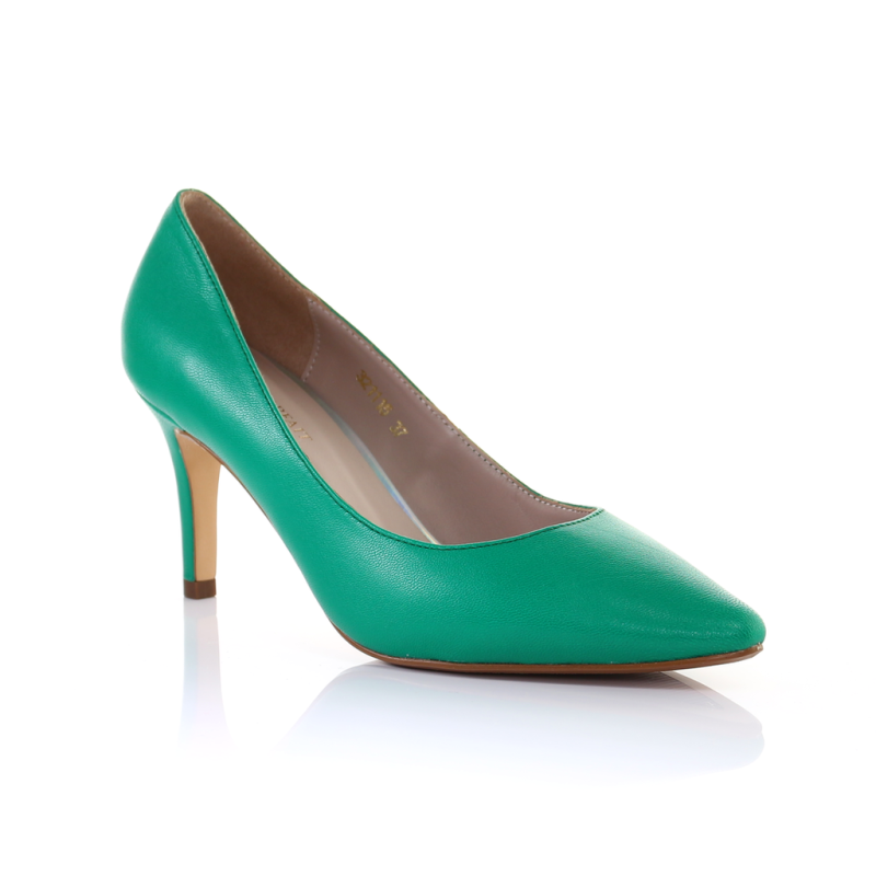 Zapatos de lujo para mujer: piel auténtica, verde esmeralda