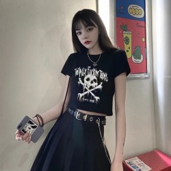 Crop top gothique, noir, tendance, été, rebelle, vintage, féminin