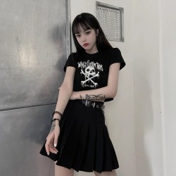 Gothic crop top, black, trendy, summer, rebellious, vintage, feminine,