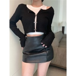 Conjunto de dos piezas: crop top y cárdigan, estilo Y2K