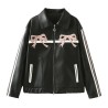 Blouson moto femme, cuir vegan, nœud, tendance automne