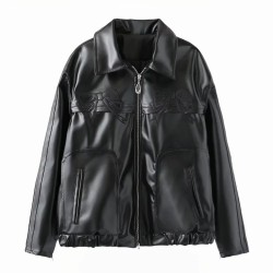 Women's moto jacket, vegan leather, knot, fall trend