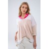 sweater, oversize, striped, brown, beige, v-neck, knitted, comfortable, trend, casual,