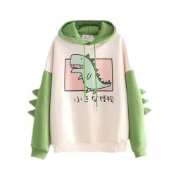 felpa con cappuccio, dinosauro, kawaii, manga, giapponese, stampato, cotone,