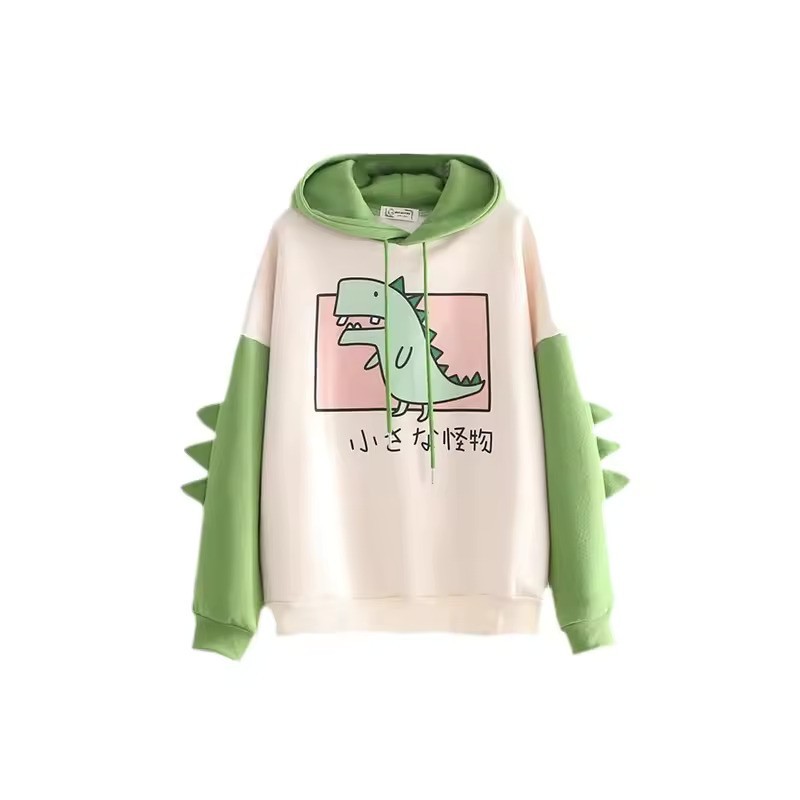 felpa con cappuccio, dinosauro, kawaii, manga, giapponese, stampato, cotone,