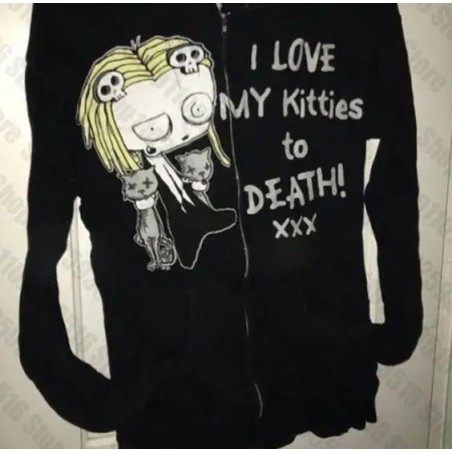 gothic sweatshirt, hoodie, goth, grunge, alternative, streetwear, Y2K, cat, black cat, Halloween