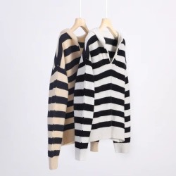 striped sweater, cashmere, wool, polo neck, oversize, women, soft, warm, autumn, winter, fashion, trendy, casual, elegant,