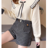 short, tweed, vintage, korean, high waist, wide leg, fall, winter, tights, plaid, tat weave, fashion, trendy,