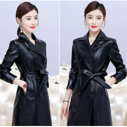 Long Vegan Leather Coat - Chic Rock Style