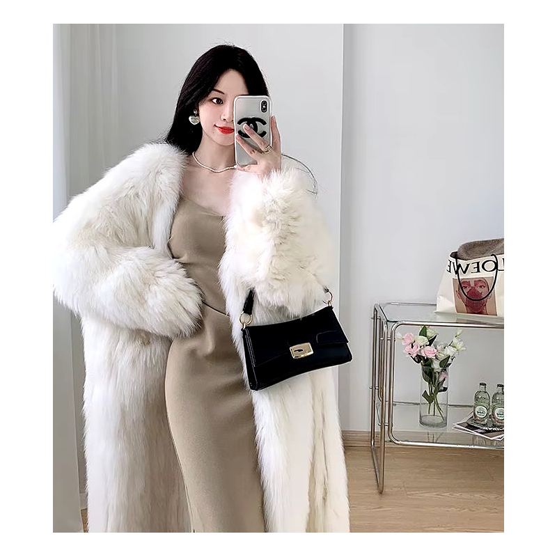 faux fur coat, fox fur, long coat, korean style, winter clothing, women's fashion, ethical faux fur, oversized coat,