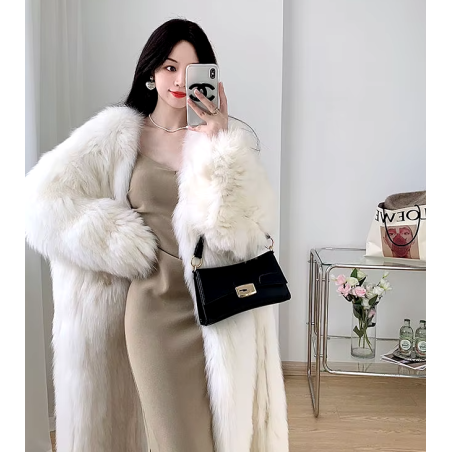 faux fur coat, fox fur, long coat, korean style, winter clothing, women's fashion, ethical faux fur, oversized coat,