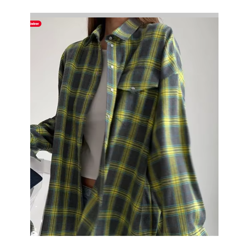 plaid shirt, oversized shirt, vintage style, Korean fashion, women's clothing, casual shirt, cotton, polyester,