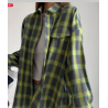 camicia a quadri, camicia oversize, stile vintage, moda coreana, abbigliamento donna, camicia casual,