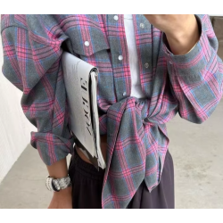 Oversized Plaid Shirt - Vintage Korean Style