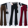 pantalones, pana, invierno, mujer, calentar, forrado, cintura alta, acampanado, moda, tendencia, casual, oficina, negro,