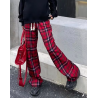 baggy pants, red check, 90s, fashion, women, trendy, casual, comfortable, cotton, high waist, streetwear,