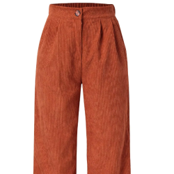 Pantalones de Corduroy Rojizo de Cintura Alta - Estilo Retro