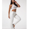 Pantalon simili cuir femme, blanc, taille haute, éthique