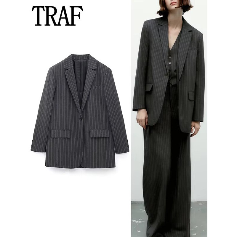 blazer oversize, giacca a righe, moda femminile, abbigliamento trendy, autunno inverno, casual, chic, parigino, poliestere