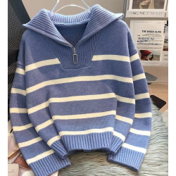 Striped trucker sweater: Casual chic for women