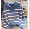 Striped trucker sweater: Casual chic for women