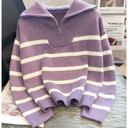 Striped trucker sweater: Casual chic for women