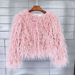 Faux fur coat, vibrant colors, unique style