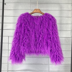 Faux fur coat, vibrant colors, unique style