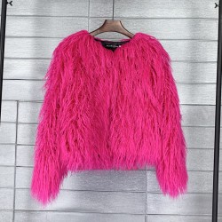 Faux fur coat, vibrant colors, unique style