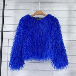 Faux fur coat, vibrant colors, unique style