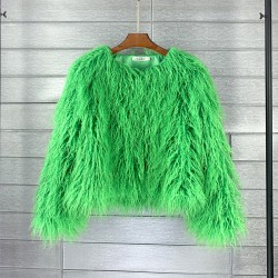 Faux fur coat, vibrant colors, unique style