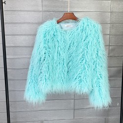 Faux fur coat, vibrant colors, unique style