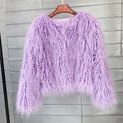 Faux fur coat, vibrant colors, unique style