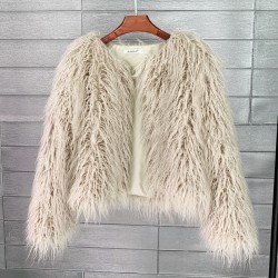 Faux fur coat, vibrant colors, unique style