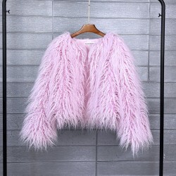 Faux fur coat, vibrant colors, unique style