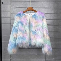 Faux fur coat, vibrant colors, unique style