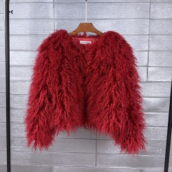 Faux fur coat, vibrant colors, unique style