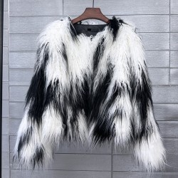 Faux fur coat, vibrant colors, unique style