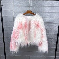 Faux fur coat, vibrant colors, unique style