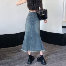 Fringed Denim Maxi Skirt | Bohemian Style