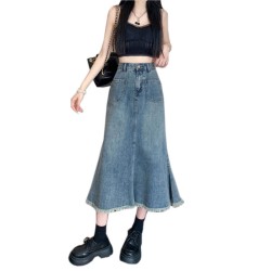 Fringed Denim Maxi Skirt | Bohemian Style