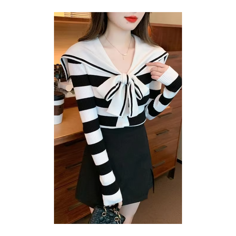 striped sweater, sailor collar, women's fashion, trendy clothes, winter clothes, spring clothes, japanese fashion, anime, manga