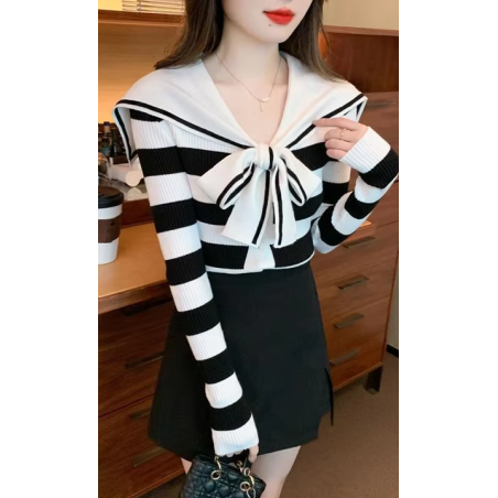 striped sweater, sailor collar, women's fashion, trendy clothes, winter clothes, spring clothes, japanese fashion, anime, manga