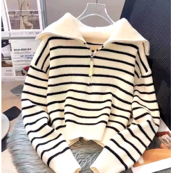 Maglione marinaro vintage, righe, mezza zip, casual, chic