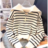 Vintage sailor sweater, stripes, half-zip, casual, chic