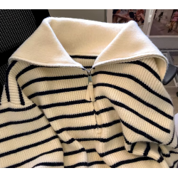 striped sweater, sailor collar, women fashion, vintage clothing, casual clothing, comfortable clothing, polyester, half zip