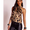 Camicia leopardata schiena nuda, sexy, tendenza, serata