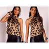 Blusa de leopardo espalda descubierta, sexy, tendencia, noche