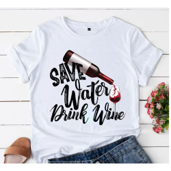 Camiseta divertida y ecológica "Sauve water, drink wine"