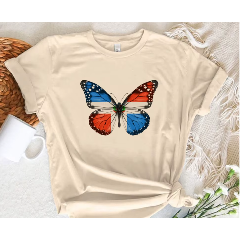 camiseta, gráfico, mariposa, República Dominicana, caribe, tendencia, moda, mujer, Verano, casual